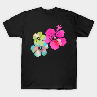 PixDezines Hibiscus Pink, Green+Blue T-Shirt